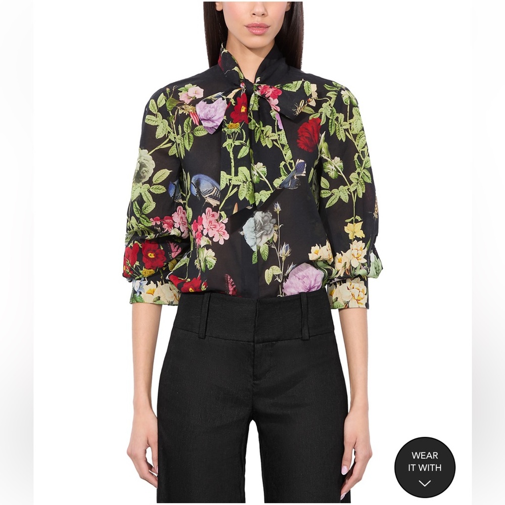 Alice + Olivia New Lloyd Black Floral Shirt In Venus Floral Size Medium